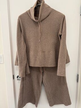 lululemon athletica Ribbed Cowl Drawstring Sweater in Taupe